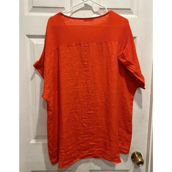 Bellambra Linen Tunic Cap Sleeve Top Italy Orange Plus Size 2X Lagenlook Coastal - Picture 6 of 8